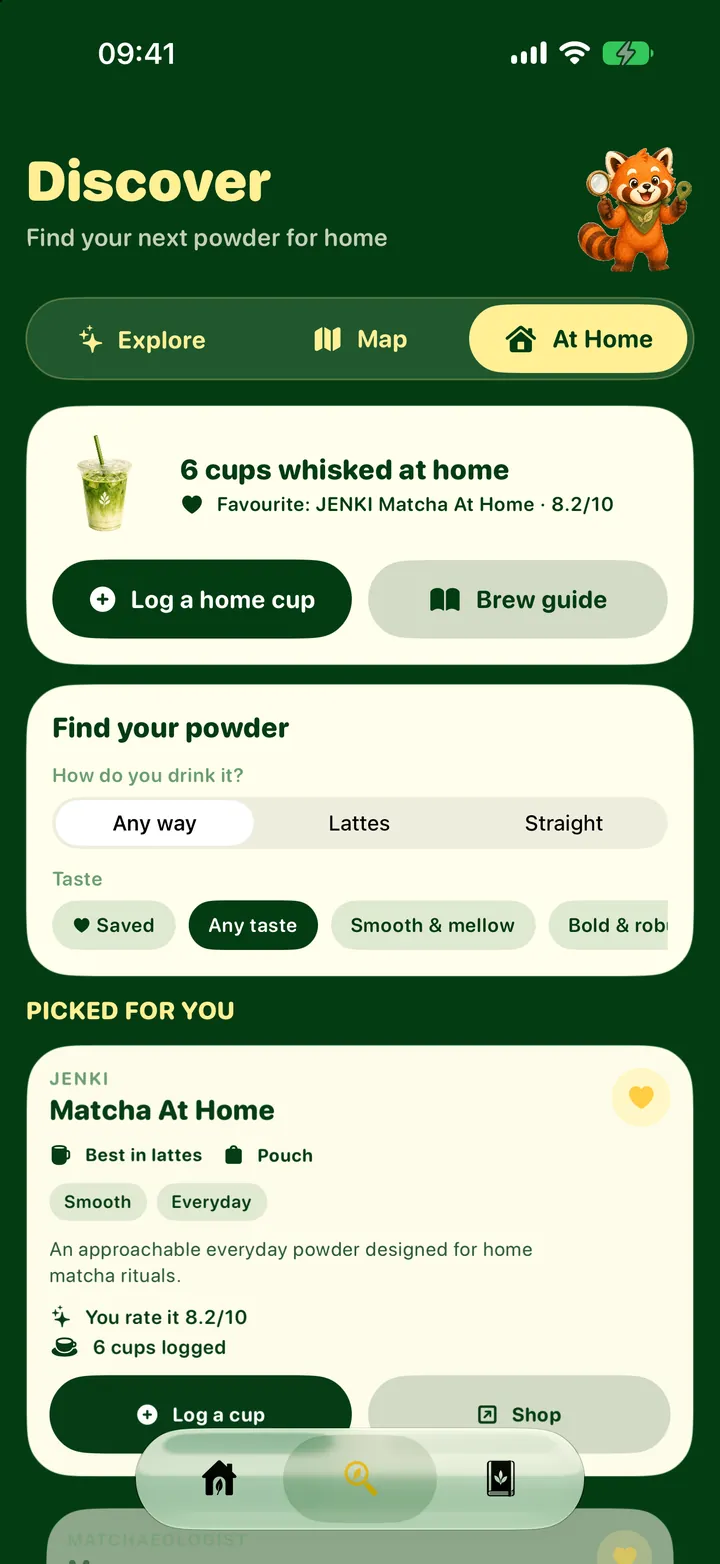 At Home: your home brews, the brew guide and powders picked for how you drink matcha.